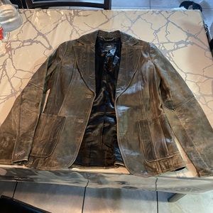 MNG Forest Green Leather Jacket